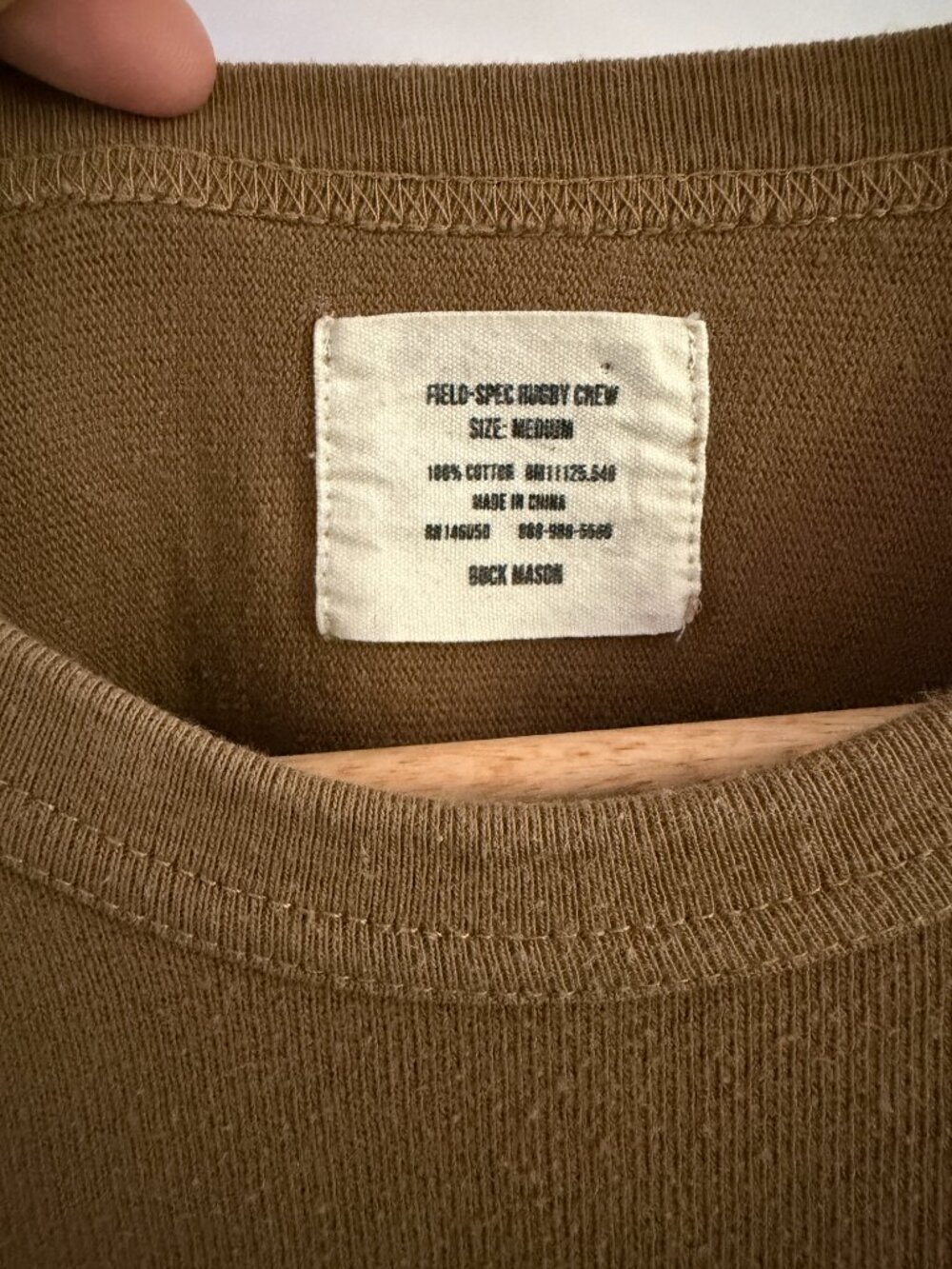 Buck Mason Field Rugby Crew Men's Golden Olive Long-Sleeve Cotton Shirt Medium - Picture 4 of 5